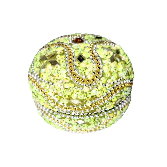 Vintage Round Nesting Trinket Boxes Green Beaded and Mirrored Four in One - Picture 4 of 12